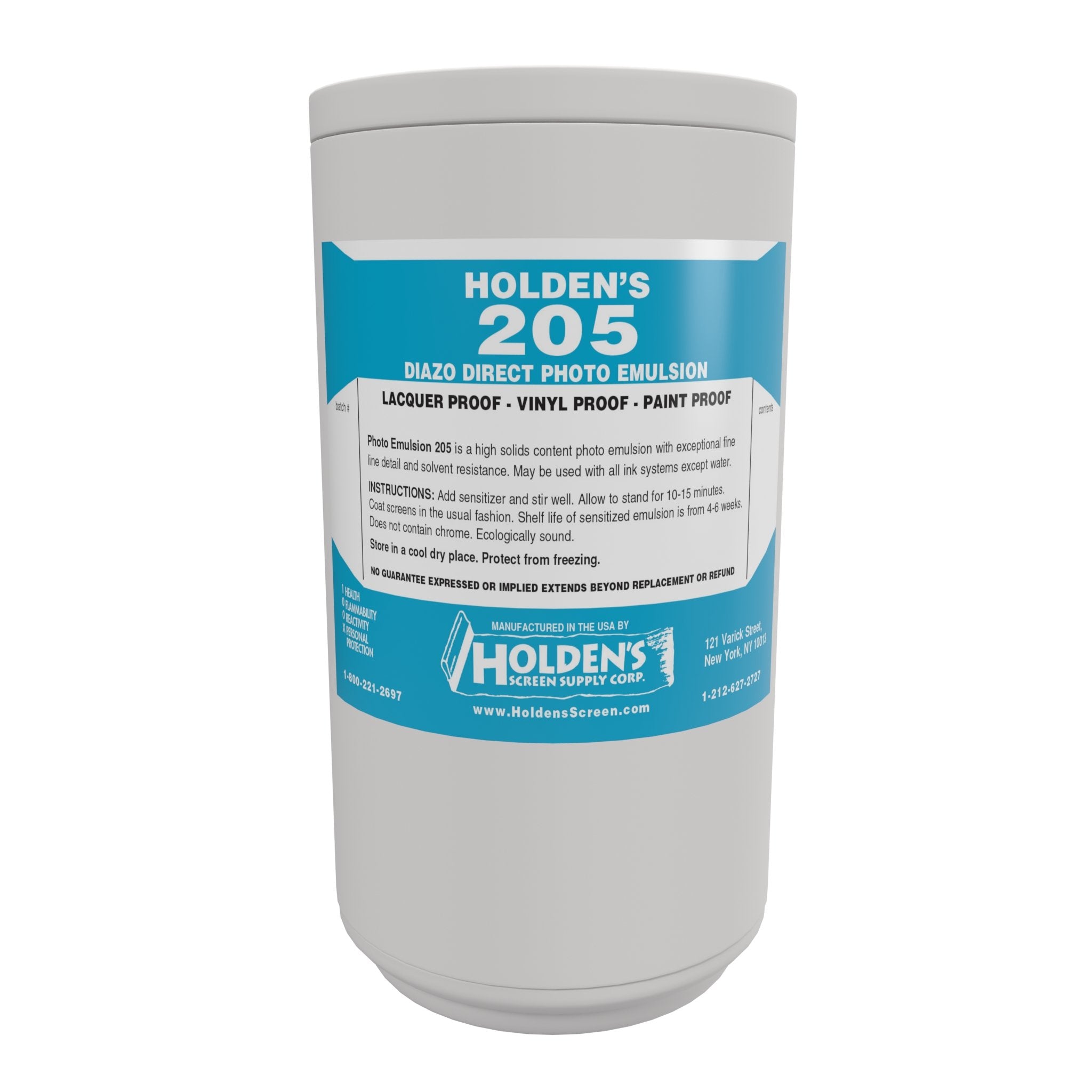Holden's 205 Blue Diazo Photo Emulsion for solvent printing - Holden's Screen Supply