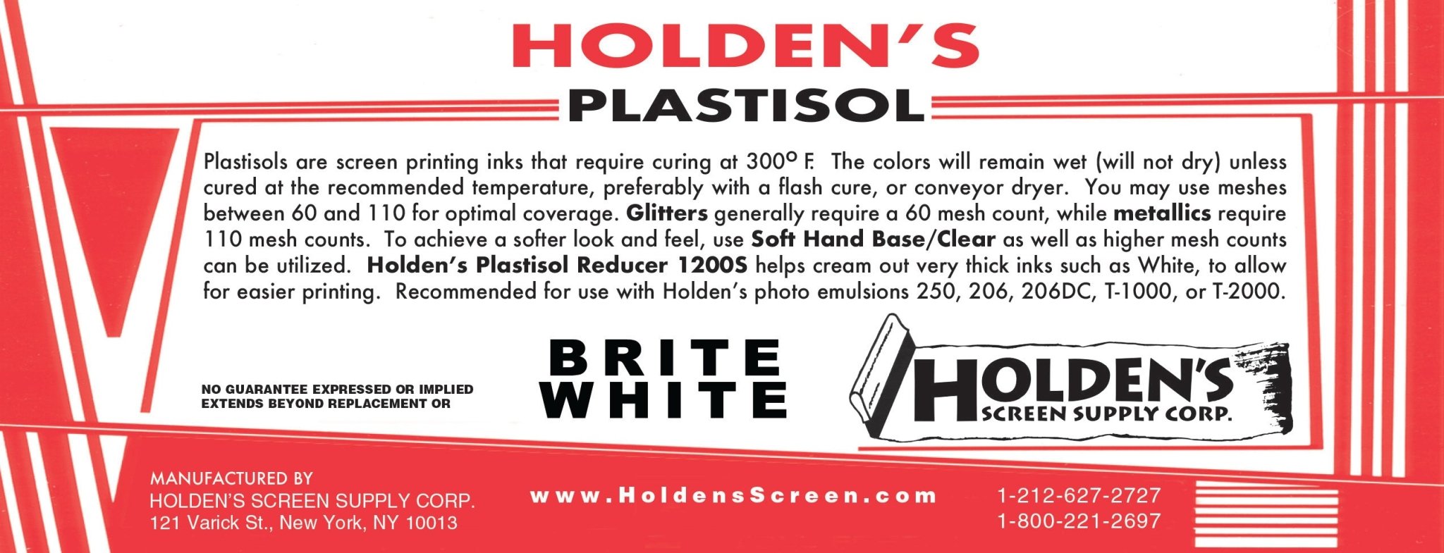 Plastisol Brite White - Holden's Screen Supply